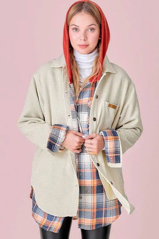 La Miel Madera Collared Long Sleeves Shacket
