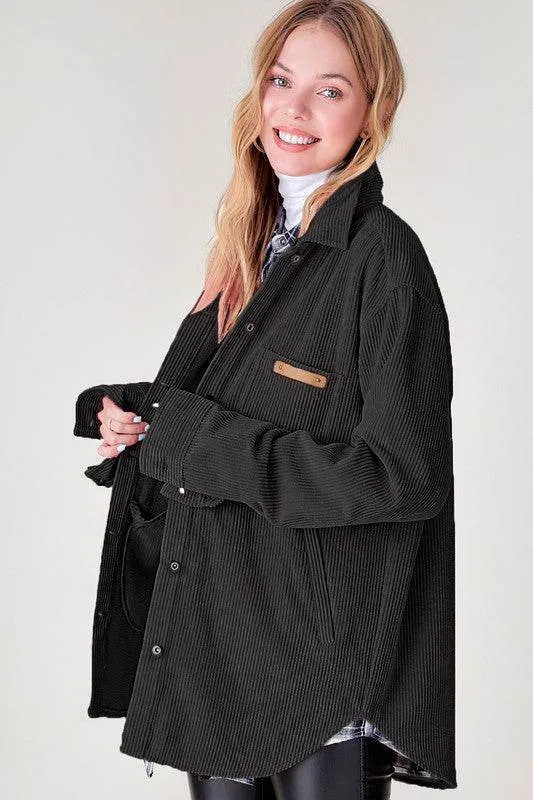 La Miel Madera Collared Long Sleeves Shacket