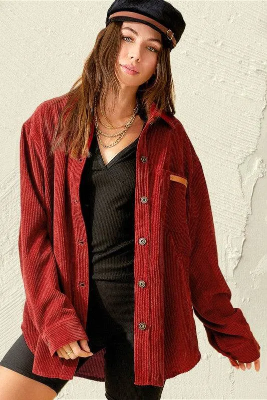 La Miel Madera Collared Long Sleeves Shacket