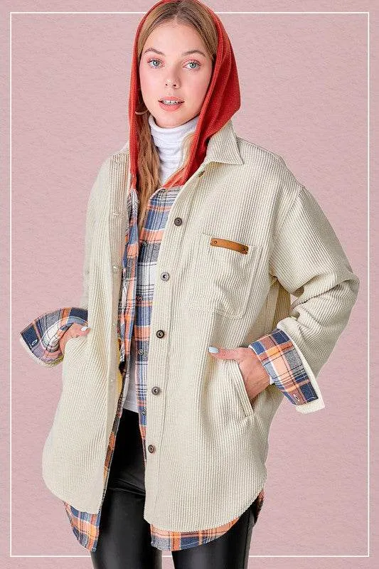 La Miel Madera Collared Long Sleeves Shacket