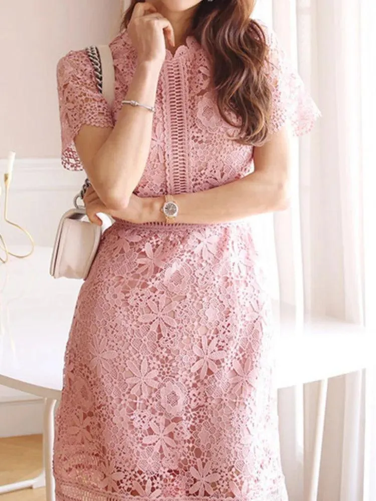 Lace Hollow Midi Waist Dress