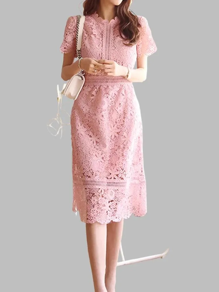 Lace Hollow Midi Waist Dress