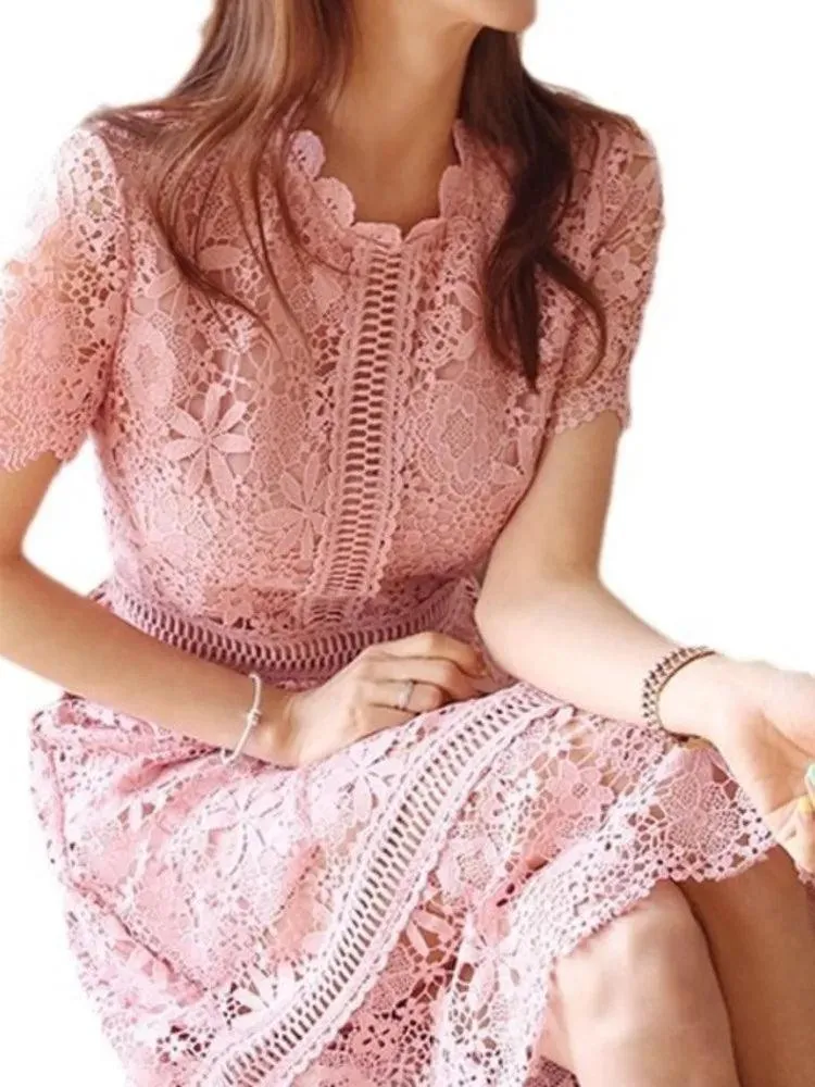 Lace Hollow Midi Waist Dress