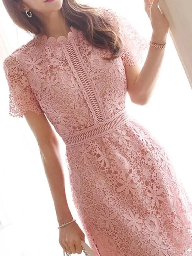 Lace Hollow Midi Waist Dress