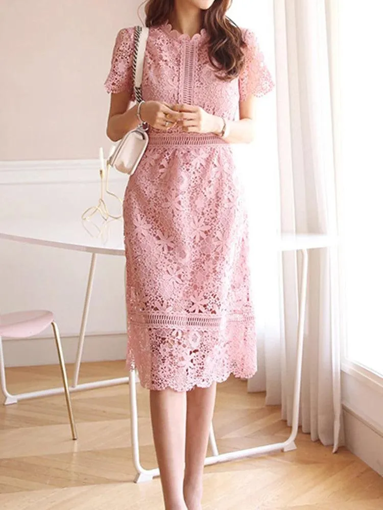 Lace Hollow Midi Waist Dress