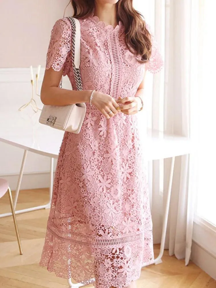 Lace Hollow Midi Waist Dress