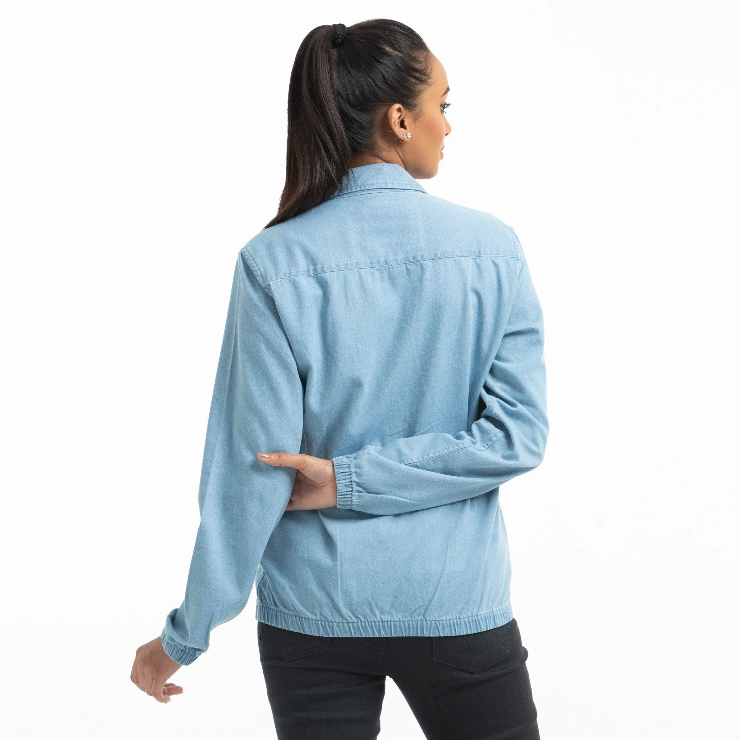 Ladies Denim Zipper Shacket Shirt - Super Light