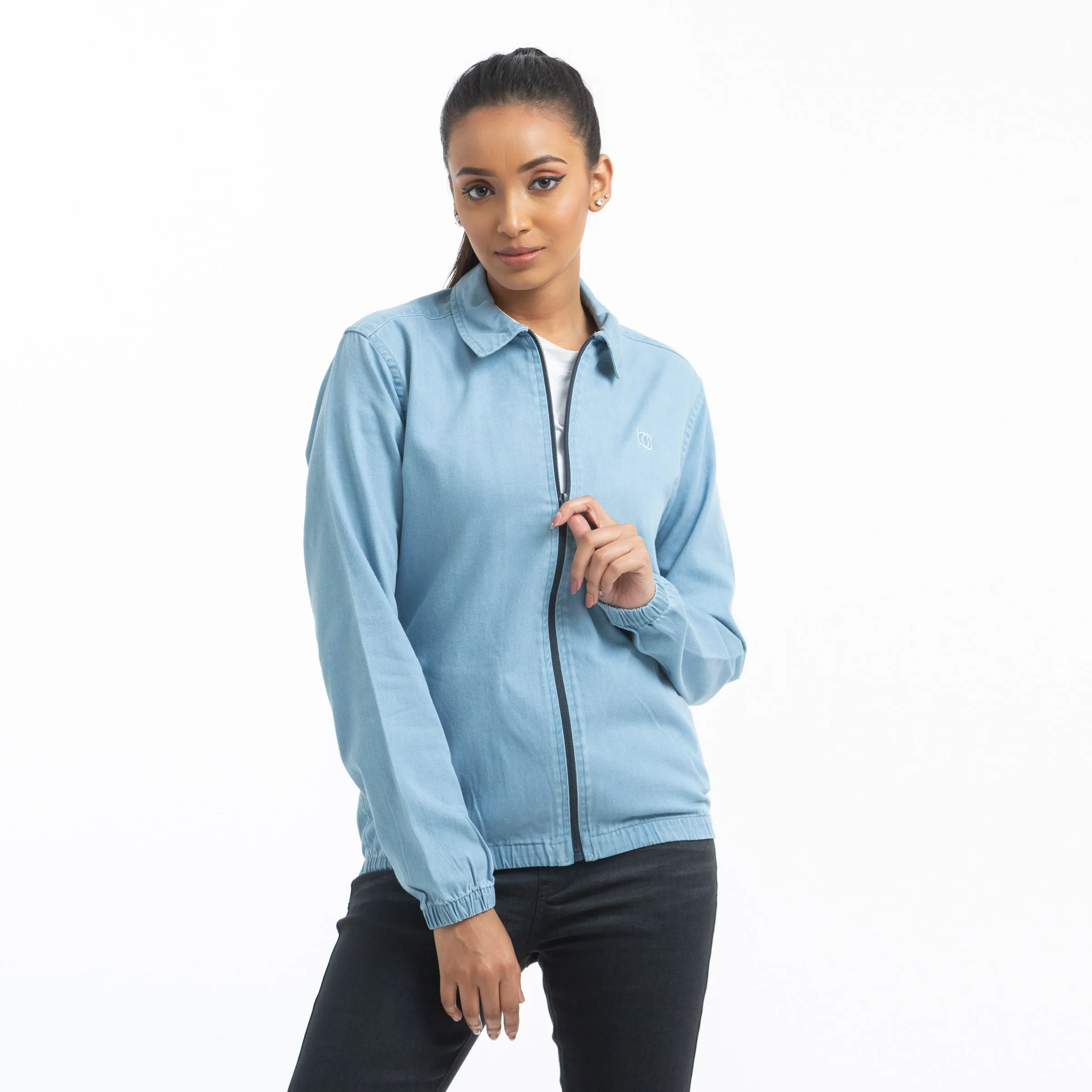Ladies Denim Zipper Shacket Shirt - Super Light