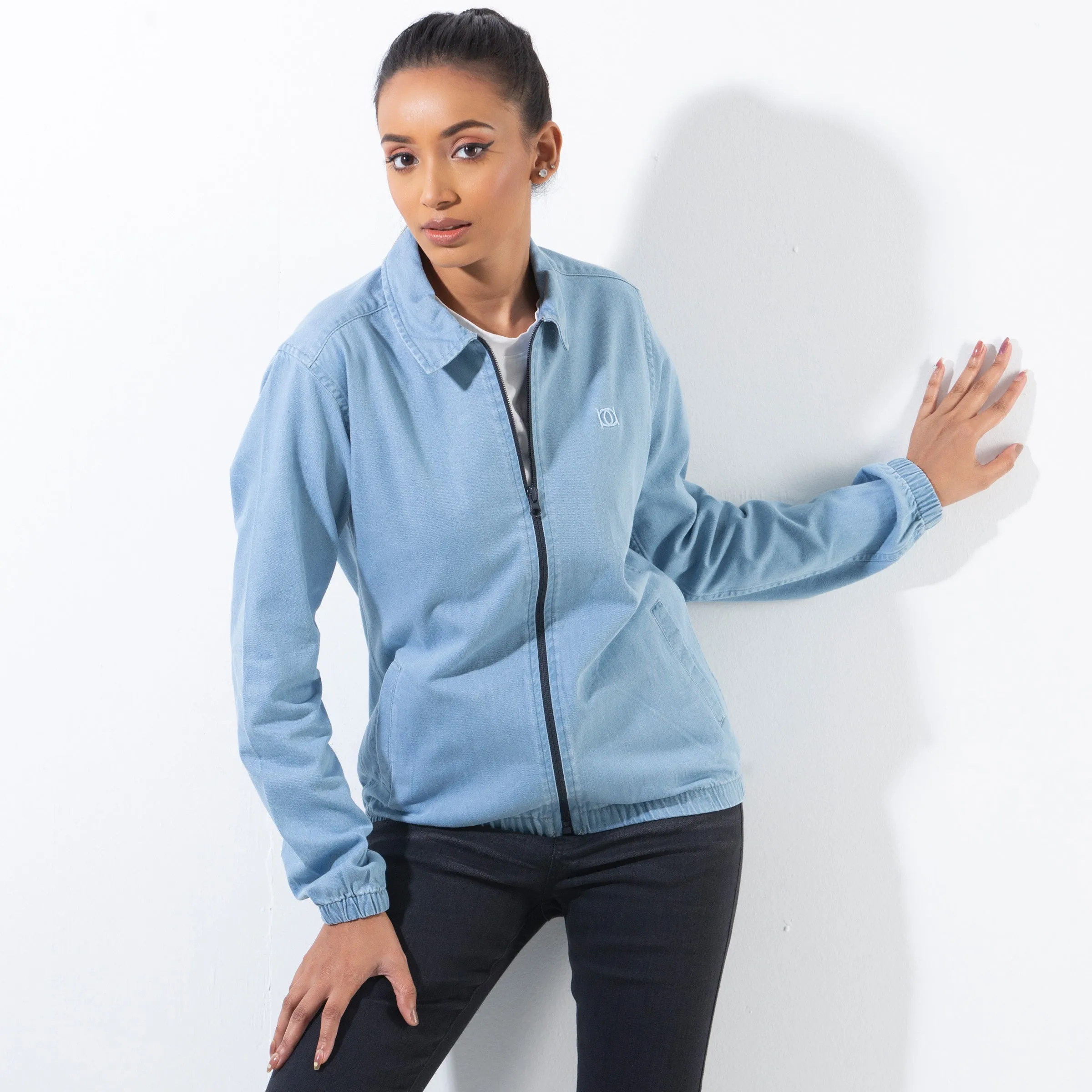 Ladies Denim Zipper Shacket Shirt - Super Light
