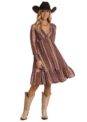 LADIES SMOCKED BODICE STRIPED KNIT DRESS