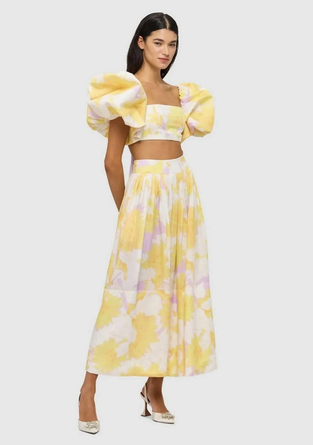 Leo Lin Simone Puff Top and Elina Pleated Midi Skirt