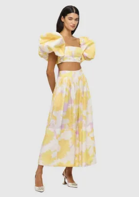 Leo Lin Simone Puff Top and Elina Pleated Midi Skirt