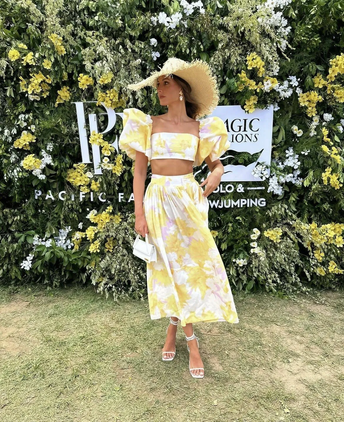 Leo Lin Simone Puff Top and Elina Pleated Midi Skirt