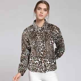 Leopard Print Croped shacket For Women-Ladies-2031-Brown