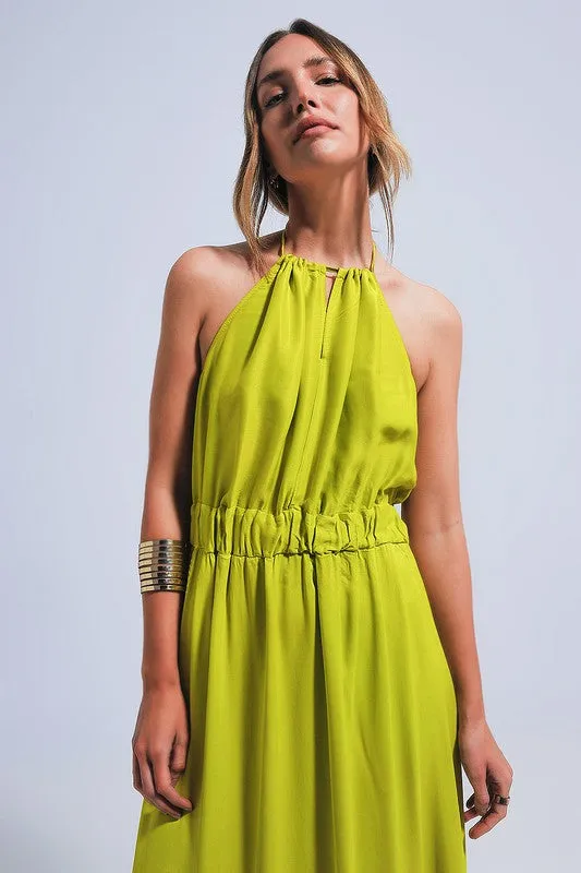 Lime Satin Midi-Slip Dress