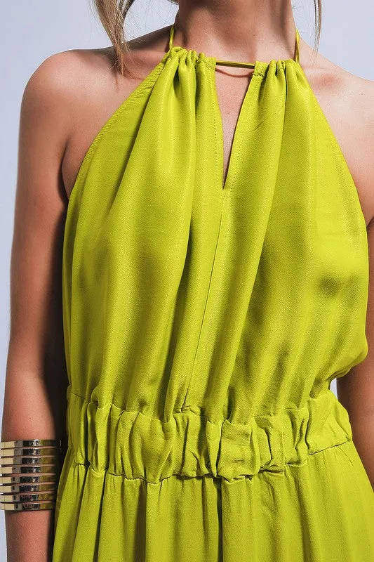Lime Satin Midi-Slip Dress
