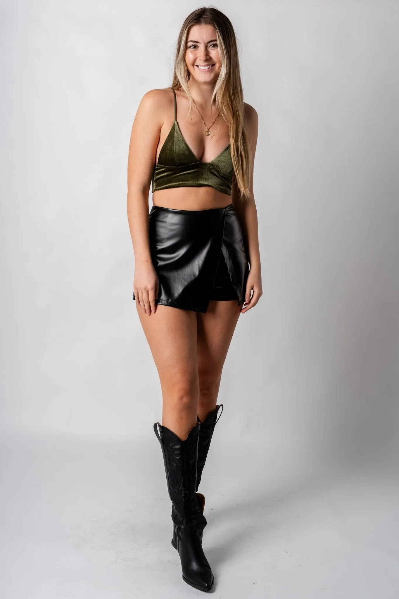 Longline velvet bralette olive