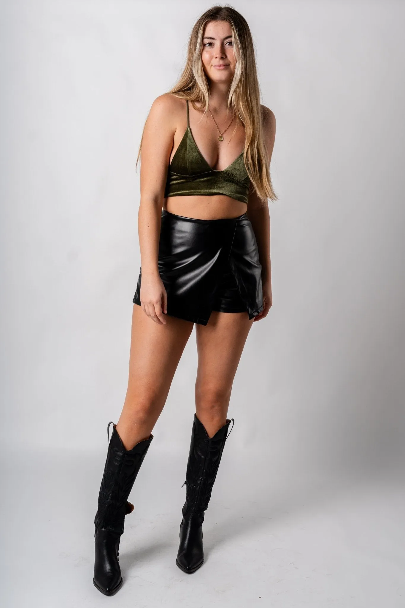 Longline velvet bralette olive