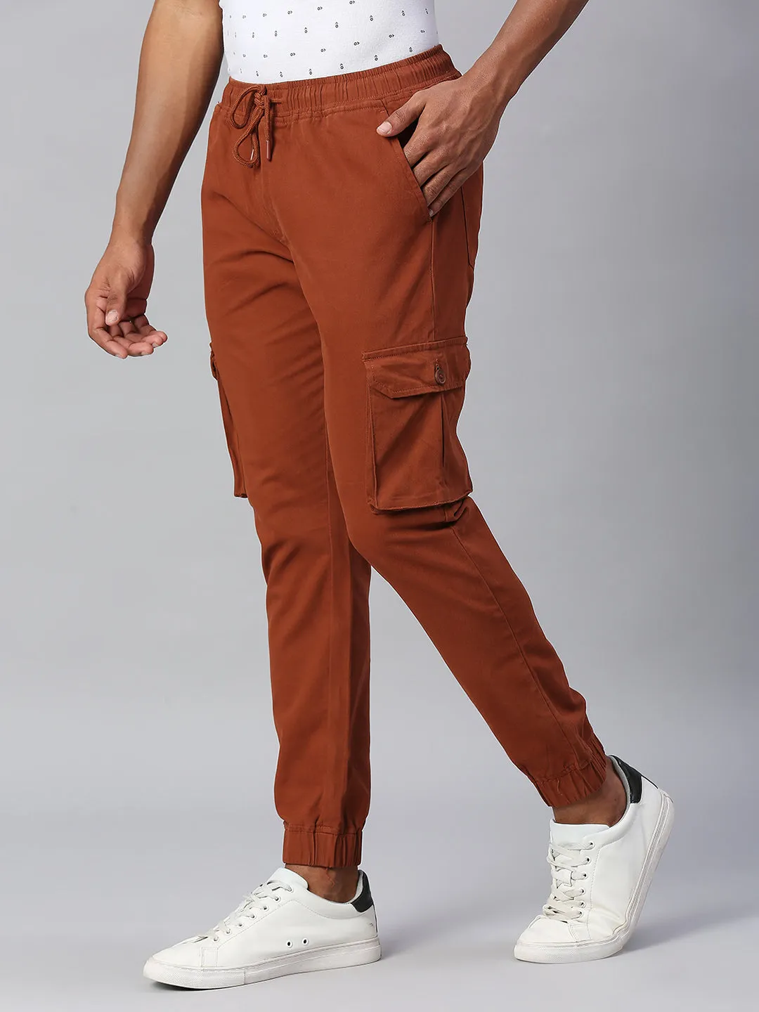 Men's Tapered Fit Cotton Joggers (Rust)