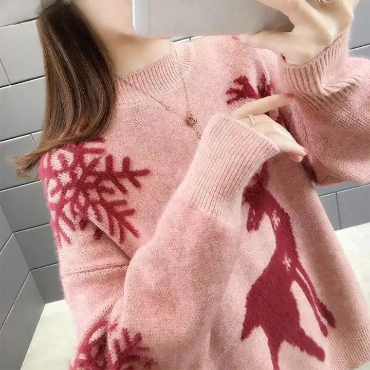 Mia Casual Pullover | Gestrickter Damenpullover mit Rentiermuster