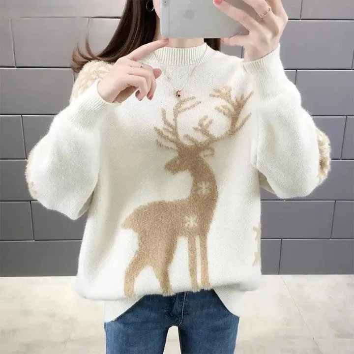 Mia Casual Pullover | Gestrickter Damenpullover mit Rentiermuster