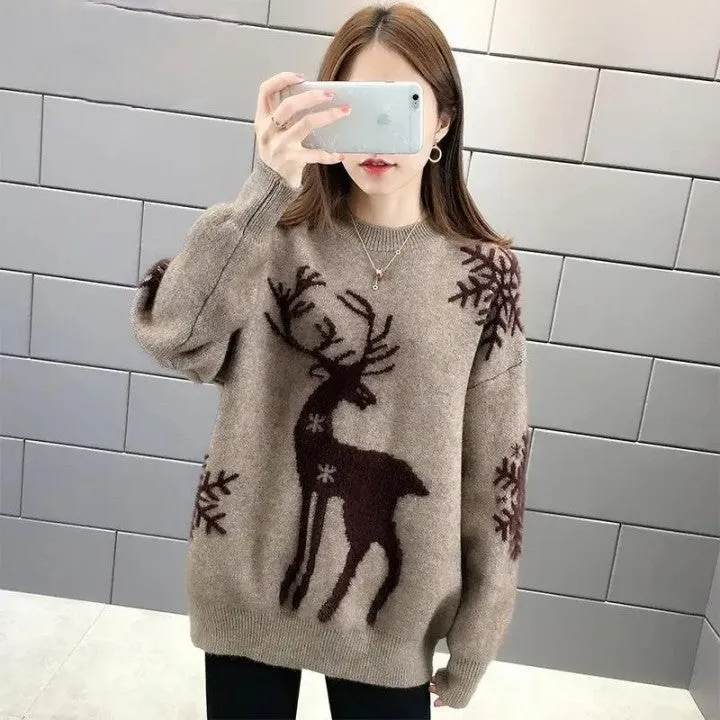 Mia Casual Pullover | Gestrickter Damenpullover mit Rentiermuster