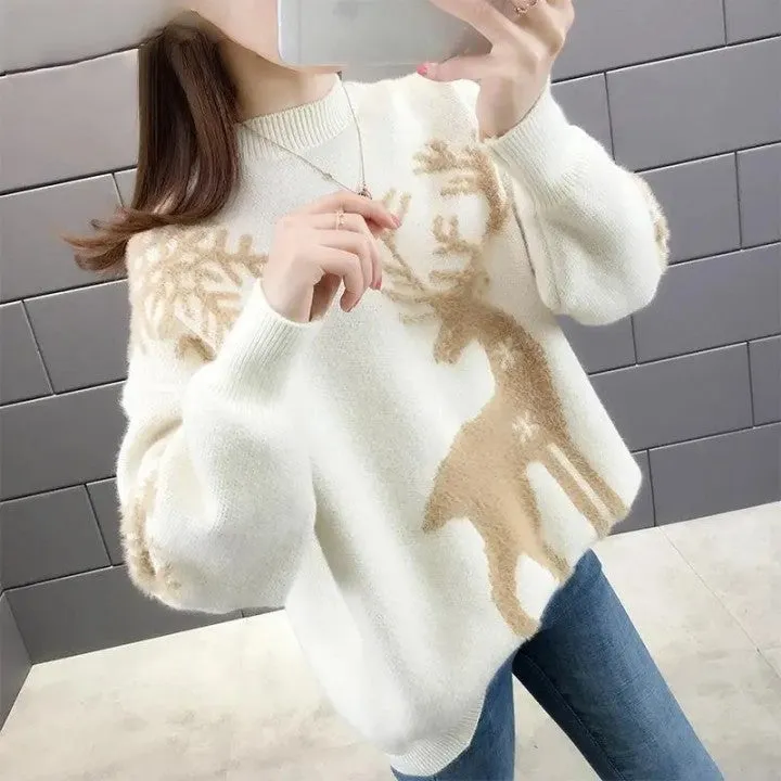 Mia Casual Pullover | Gestrickter Damenpullover mit Rentiermuster