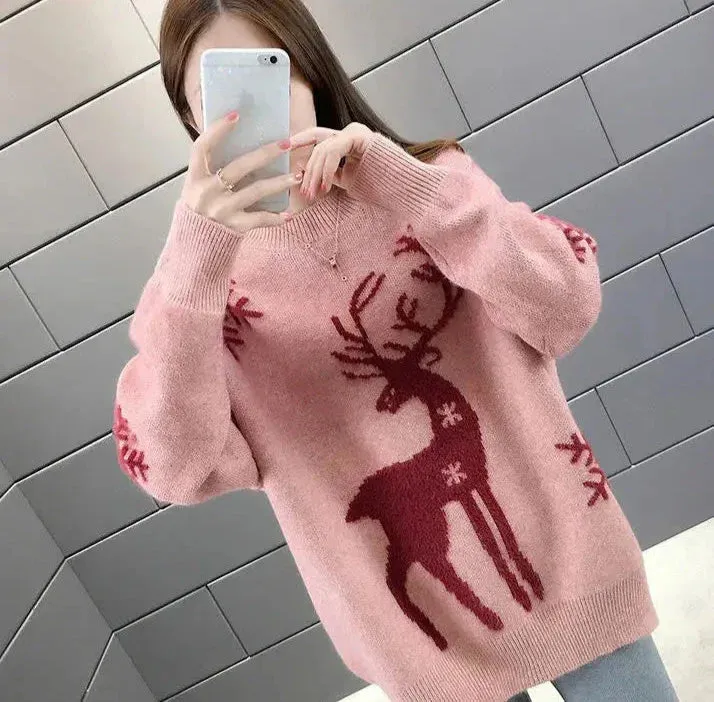 Mia Casual Pullover | Gestrickter Damenpullover mit Rentiermuster