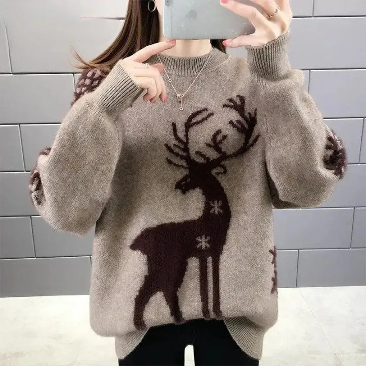 Mia Casual Pullover | Gestrickter Damenpullover mit Rentiermuster