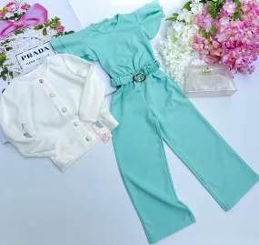 Mint jumpsuit with belt