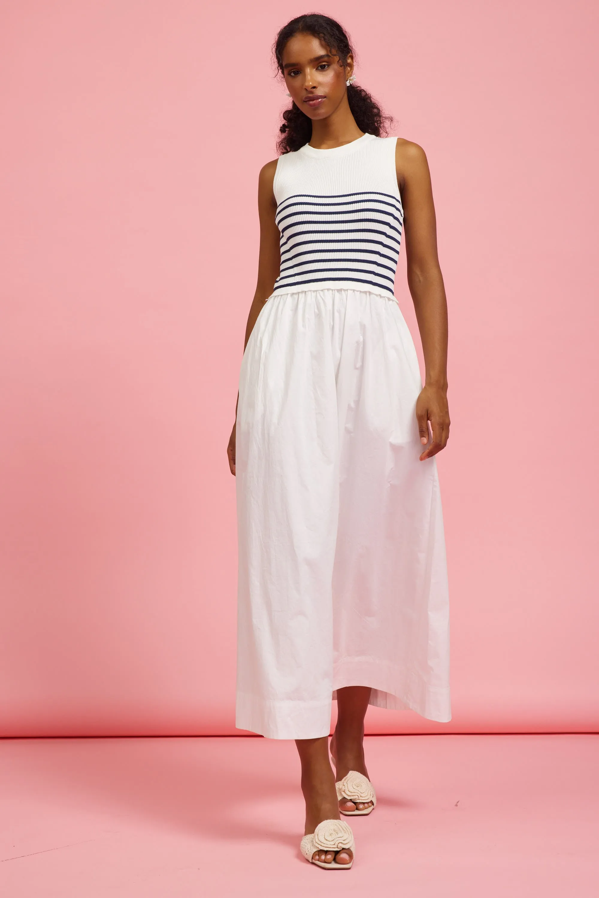 Mixed Media Nautical Midi Dress