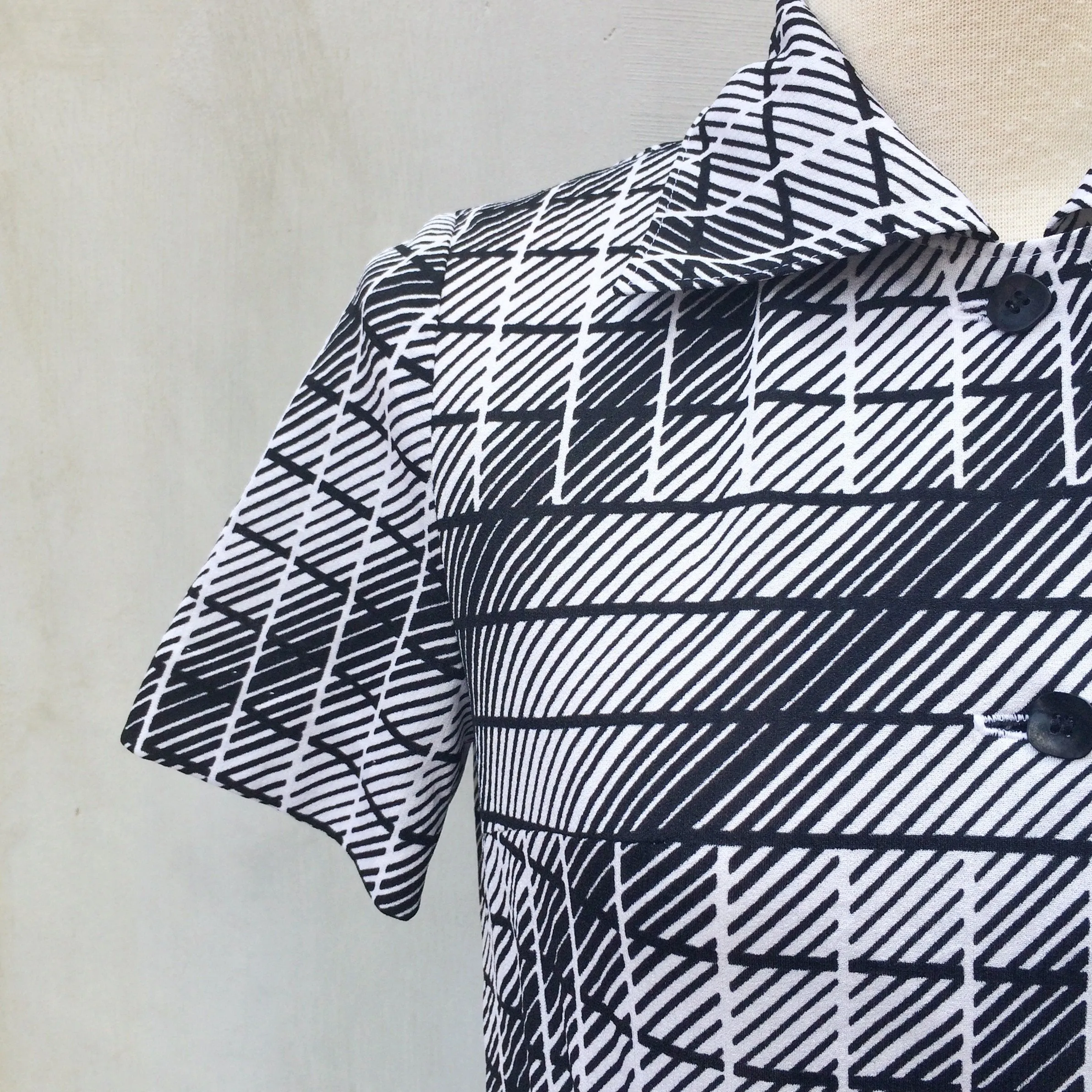 Moire Moi Retro | Vintage 1960s Black white Stripes all ways Shirtwaist Dress