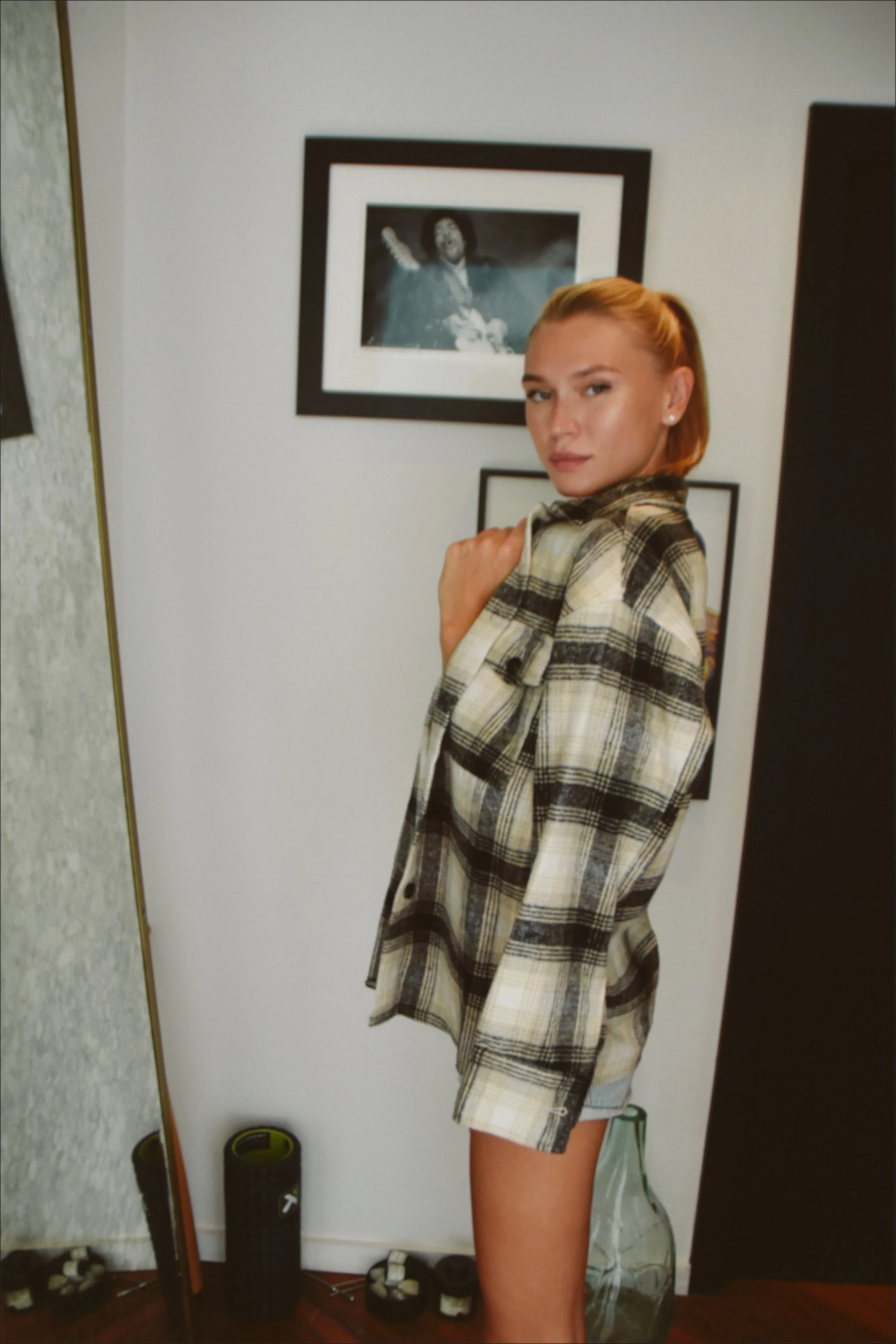 Neutral  Plaid Button Down Shirt