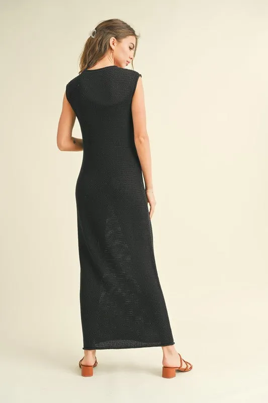 NEWEST ARRIVAL Black Crochet Knit Maxi Dress