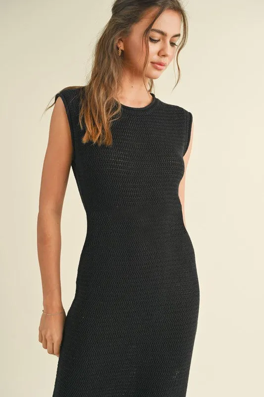 NEWEST ARRIVAL Black Crochet Knit Maxi Dress