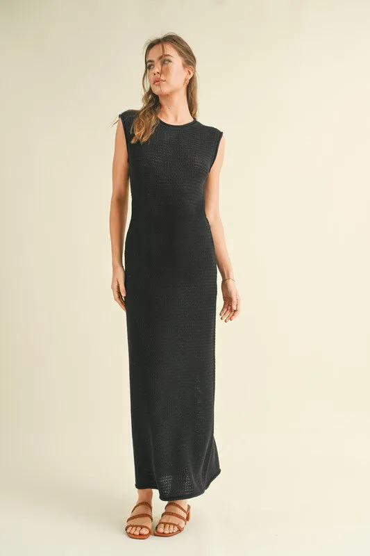 NEWEST ARRIVAL Black Crochet Knit Maxi Dress
