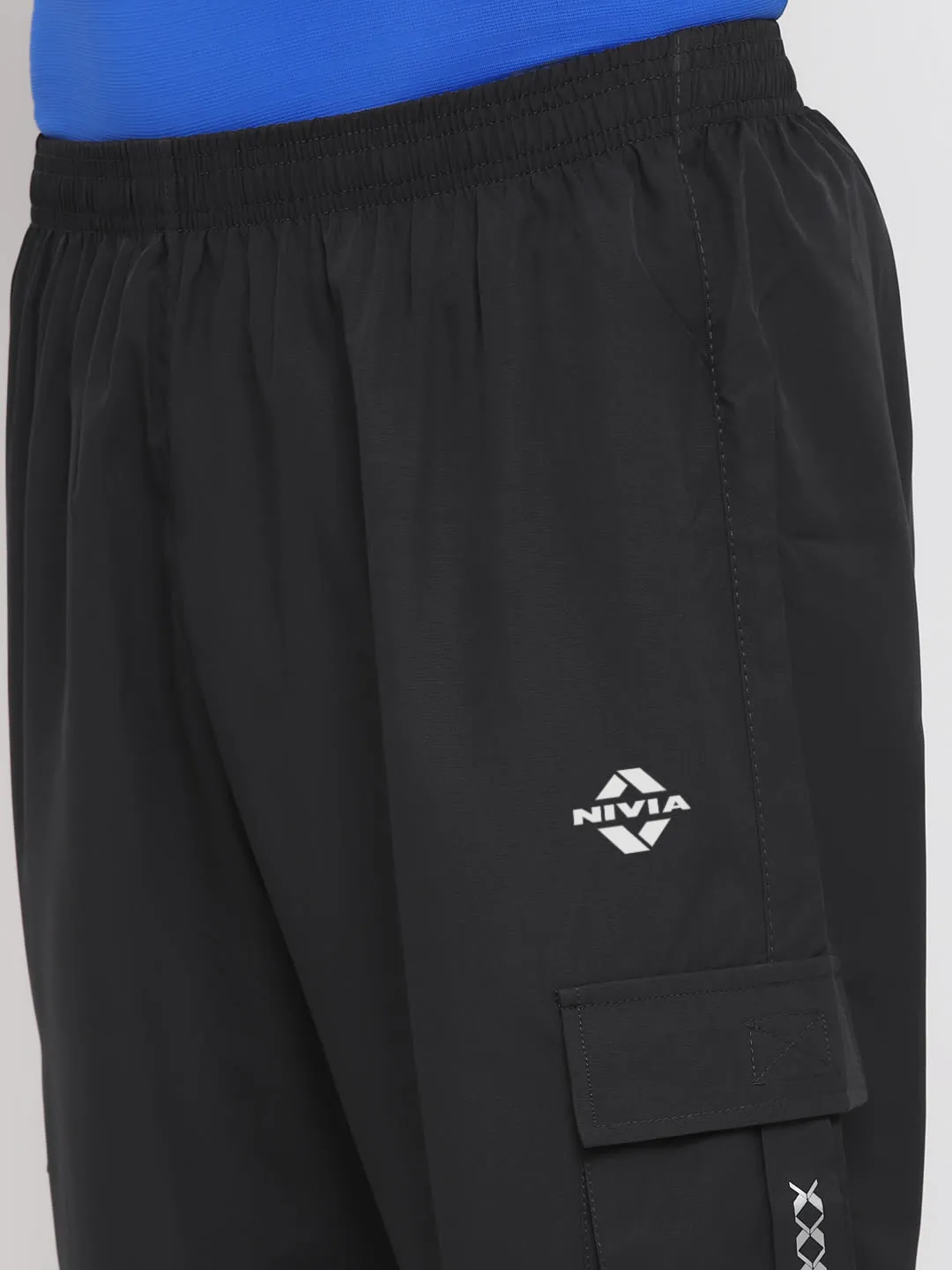Nivia Cargo Pants for Men/Micro Chex Fabric trackpants with Velcro Pocket - Grey