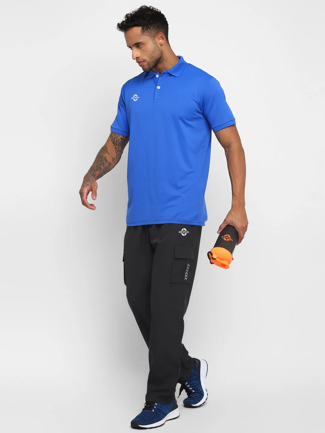 Nivia Cargo Pants for Men/Micro Chex Fabric trackpants with Velcro Pocket - Grey