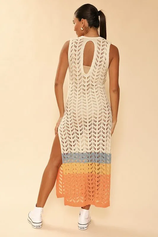Open knit color block cover up