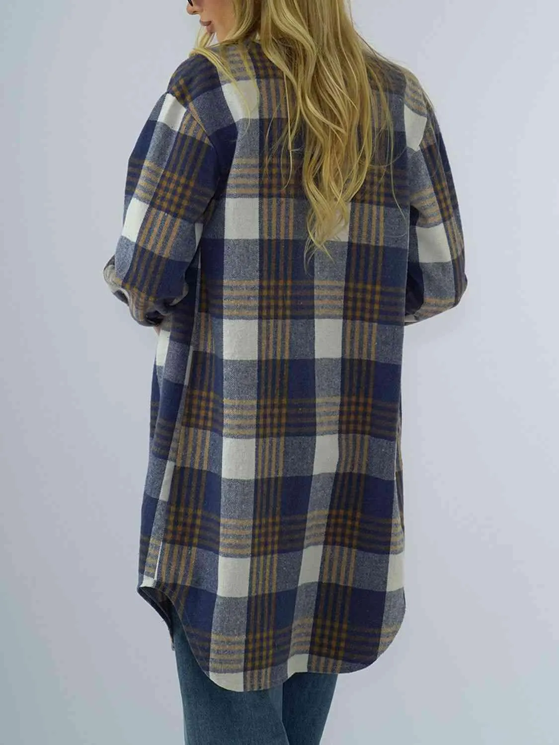 Plaid Collared Neck Long Sleeve Shacket