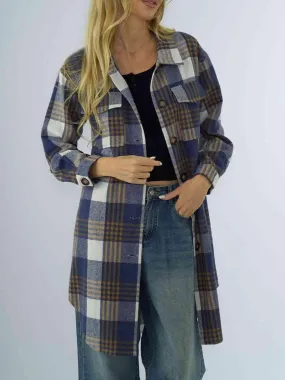 Plaid Collared Neck Long Sleeve Shacket