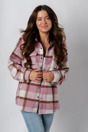 Plaid flannel shacket mauve