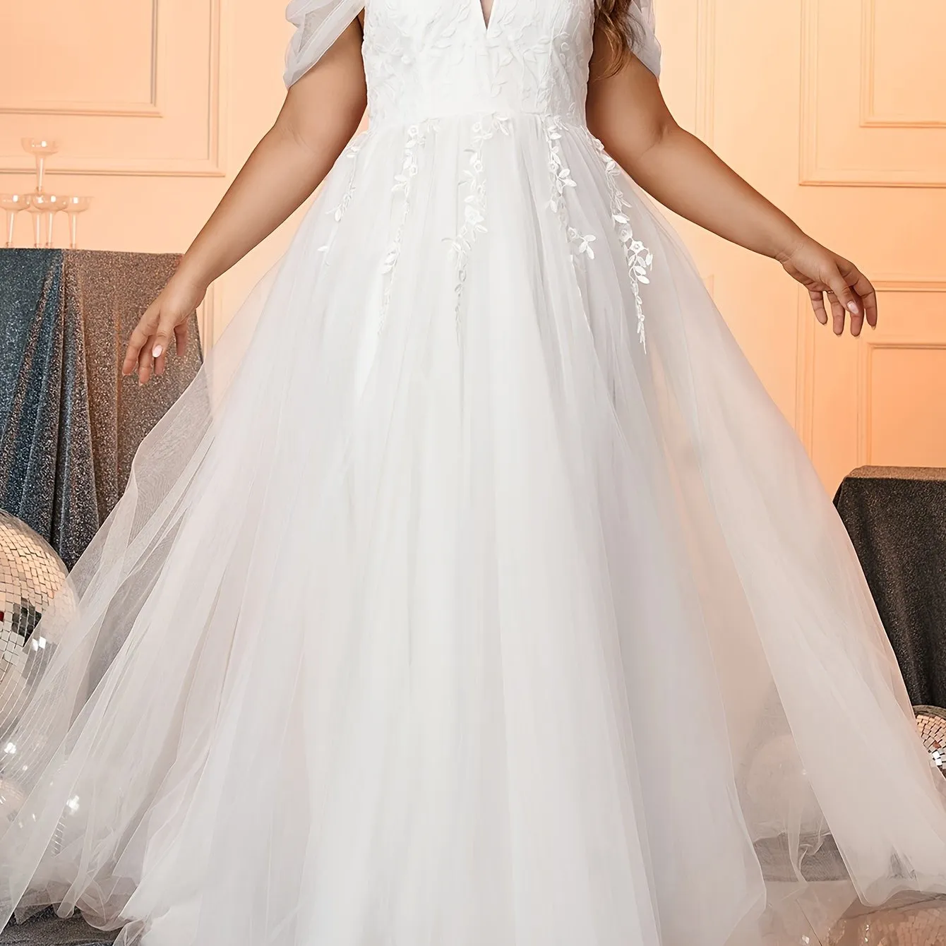 Plus Size Floral Pattern Wedding Dress