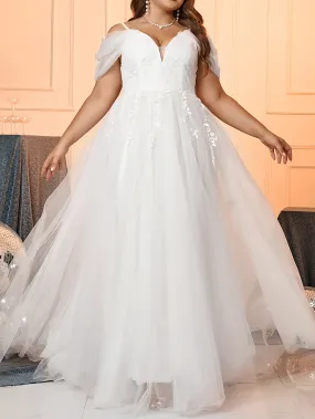 Plus Size Floral Pattern Wedding Dress