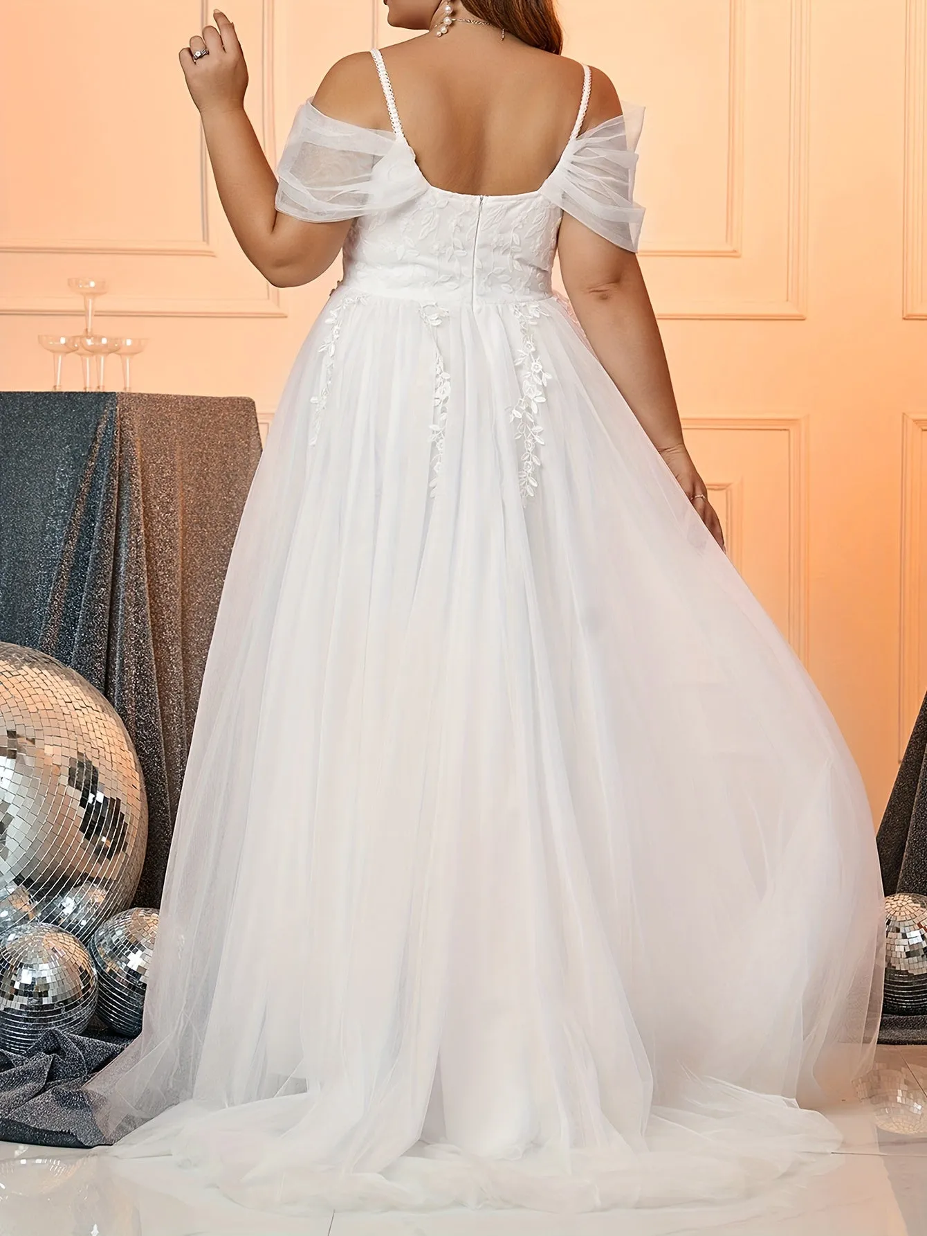 Plus Size Floral Pattern Wedding Dress