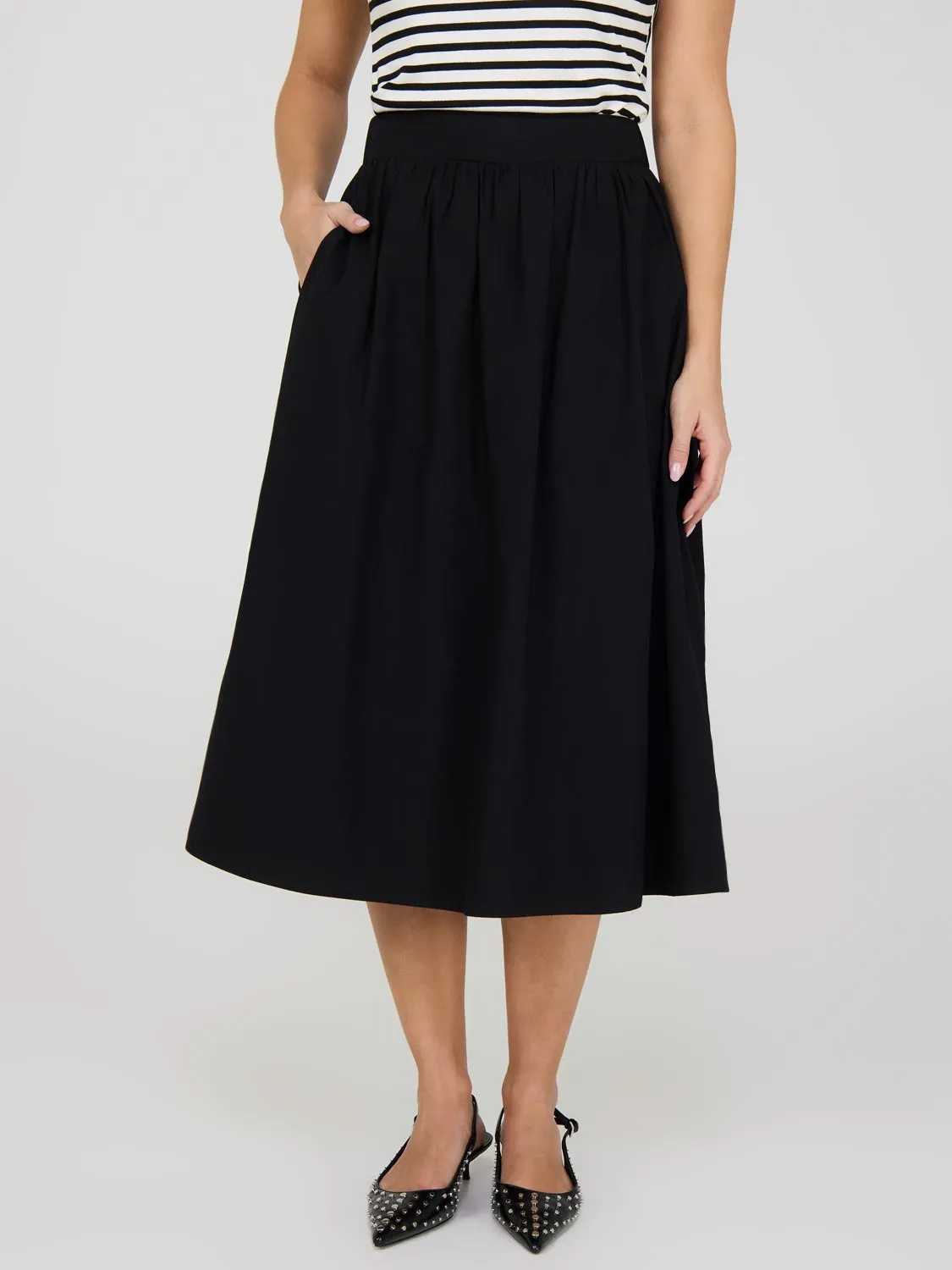 Poplin Midi Skirt With Pockets