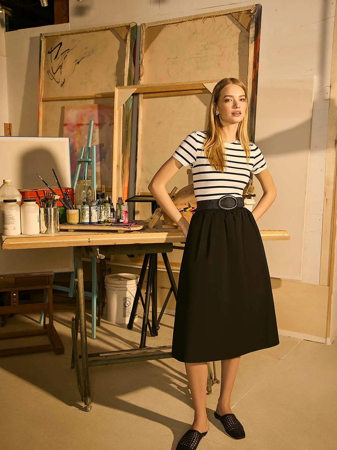Poplin Midi Skirt With Pockets