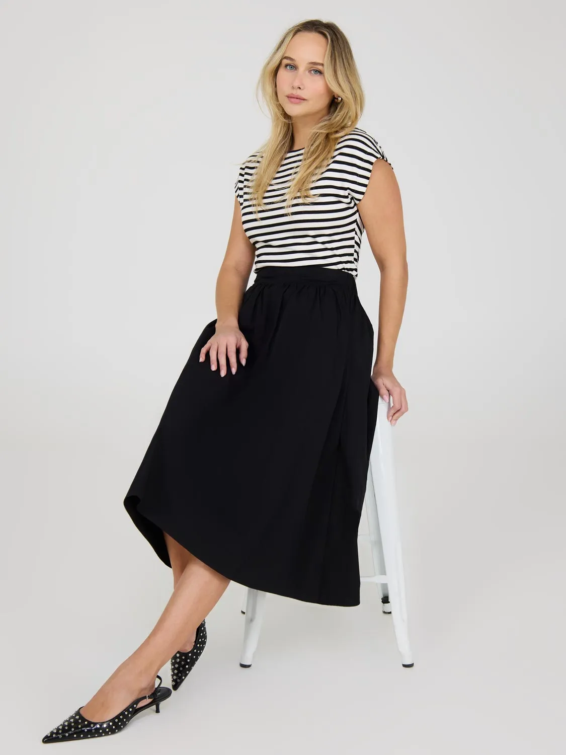 Poplin Midi Skirt With Pockets
