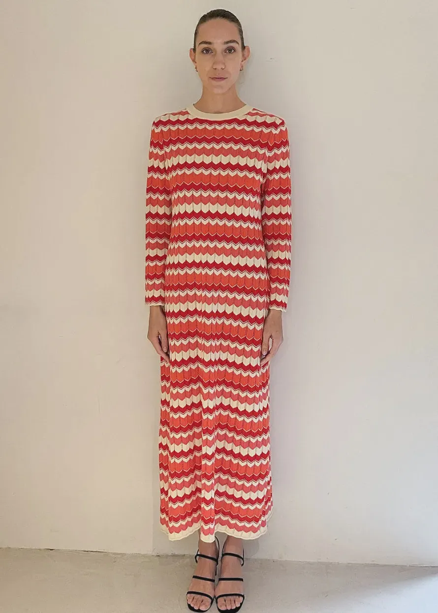 RIXO Miller Dress in Retro Chevron Red