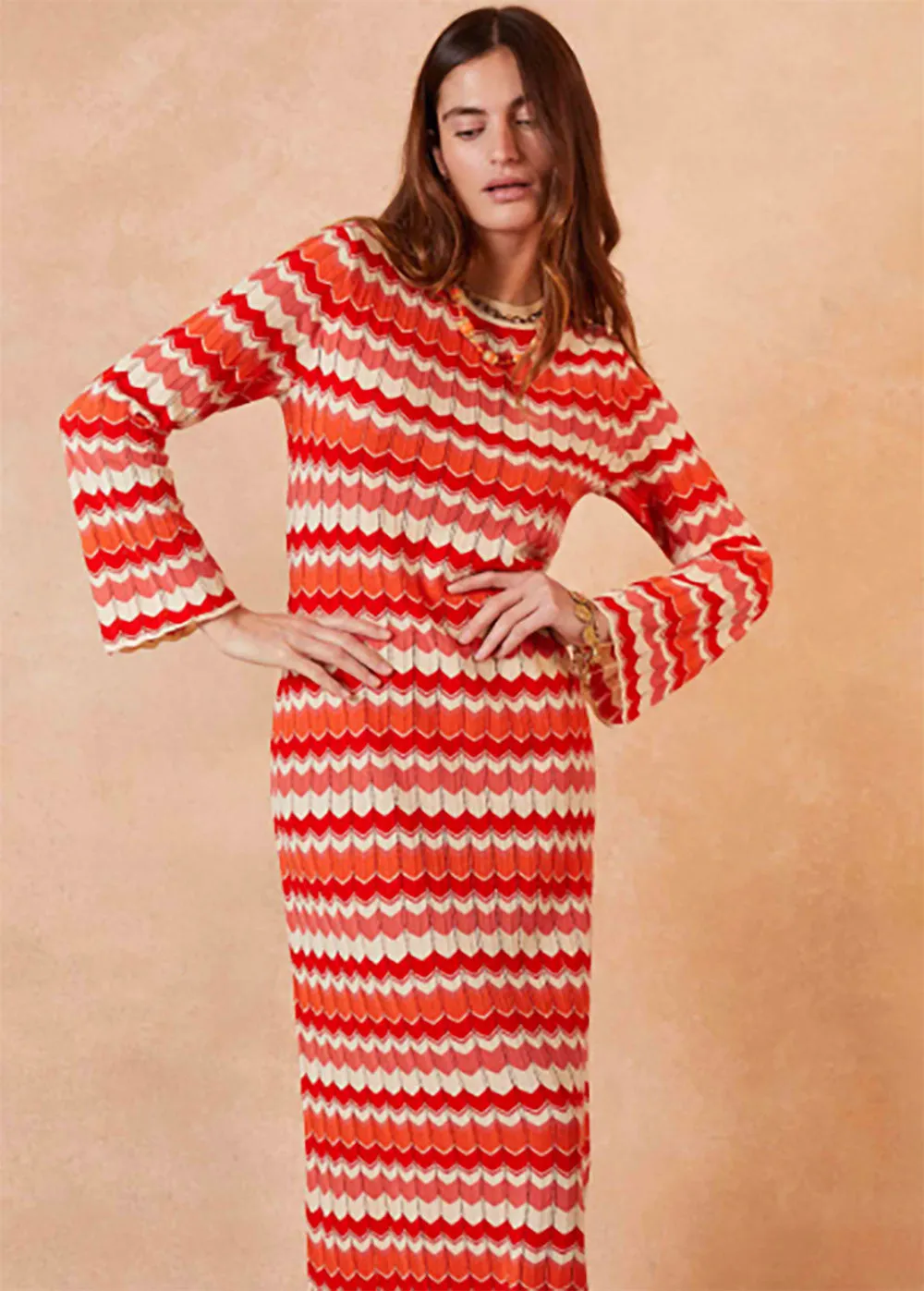 RIXO Miller Dress in Retro Chevron Red